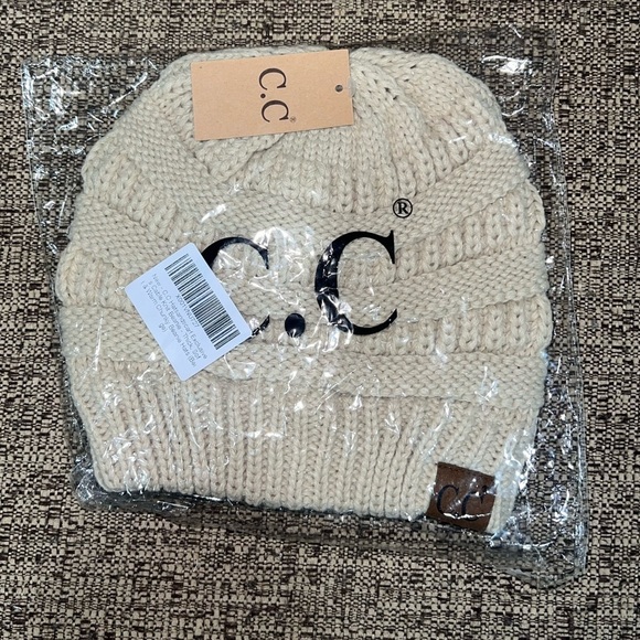 C.C-  Beige Cable Knit Beanie - Picture 2 of 4
